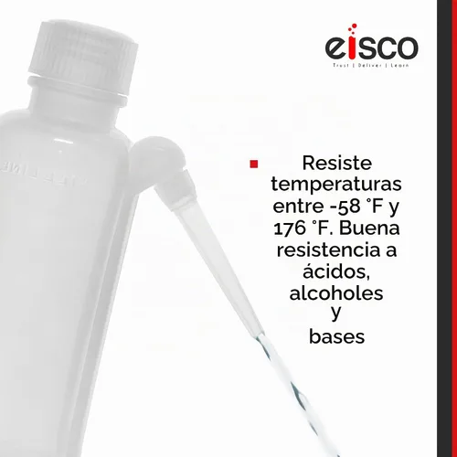Vista 5 de EISCO Botella de lavado, 8.5 fl oz - Polietileno - Translúcido, irrompible - Tapa de rosca con boquilla de plumón para dispensar laboratorios