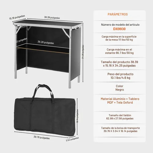 Vista 3 de VEVOR Mesa de Bar Portátil Plegable, Mesa de Podio para Ferias Comerciales para Interiores, Exteriores, Fiestas, Picnic, Exposición, Incluye Estuche