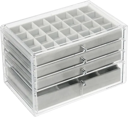 Vista 9 de mDesign Joyero de plástico de 4 cajones bandejas organizadoras divididas extraíbles para almacenamiento en cómoda tocador encimera sostiene aretes