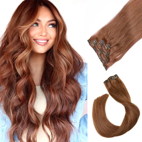 Vista 23 de Extensiones de cabello con clip Ubetta de cabello humano real, extensiones de cabello negro azabache con clip, 7 piezas, 70 g, extensiones