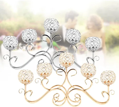 Vista 6 de Centros de mesa de cristal de 5 brazos, portavelas de cristal, candelabros para boda, comedor, mesa de café, decoración de pie, centro de mesa
