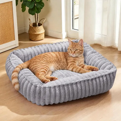 Vista 2 de Cama para perros pequeños, cama calmante para gatos de interior Gris