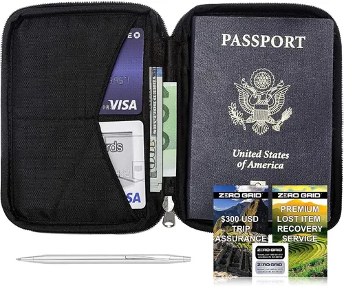 Vista 2 de Zero Grid Cartera de pasaporte portadocumento de viaje con bloqueo RFID