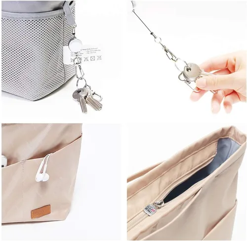 Vista 6 de iN Organizador de bolso con cremallera de tela de nailon para mujer, Beige