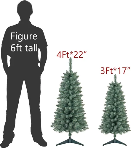 Vista 2 de Árbol de Navidad artificial preiluminado de 3 pies, funciona con pilas, árbol de Navidad de escritorio con 50 LED, 160 puntas de rama, mini Azul-gris