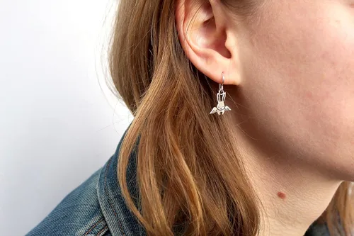 Vista 6 de Mark Poulin Tiny Gold Dipped Sterling Silver Angel Bunny Earrings - Rabbit Memorial Dangles for Women and Girls