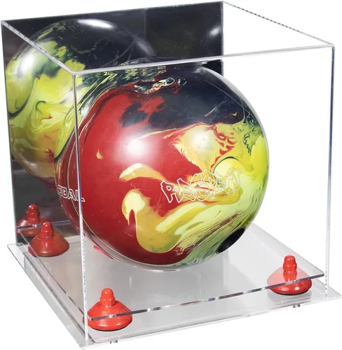 Vista 70 de Better Display Cases Acrylic Bowling Ball Display Case with Mirror Case, Yellow Risers and Clear Base (B33/A028)