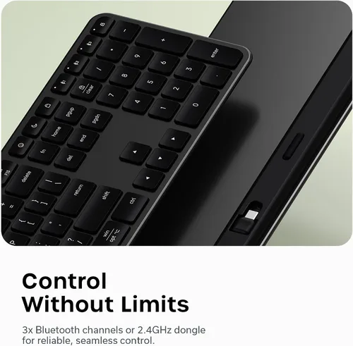 Vista 4 de Satechi Slim EX3 Teclado inalámbrico, Bluetooth y 2.4 GHz, negro espacial Full-size with numpad, instant OS key remap, rechargeable battery, for