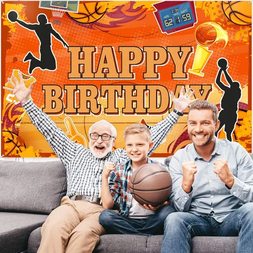 Vista 6 de Boao Telón de fondo de baloncesto de cumpleaños de feliz cumpleaños, decoración de fiesta, fotografía deportiva, suministros de fondo para cabina