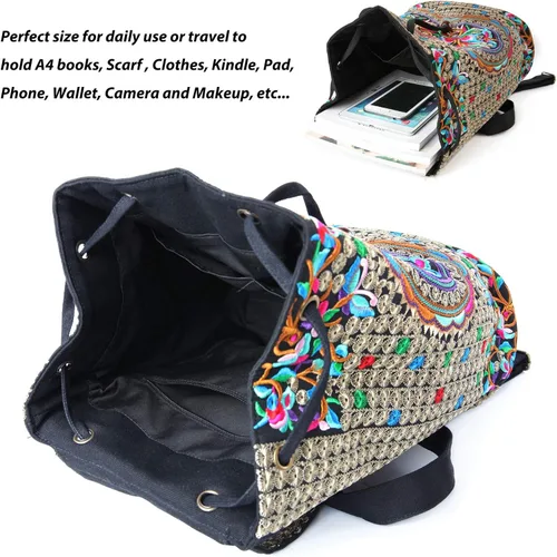 Vista 5 de Goodhan - Mochila de viaje para mujer, diseño clásico de bordado étnico