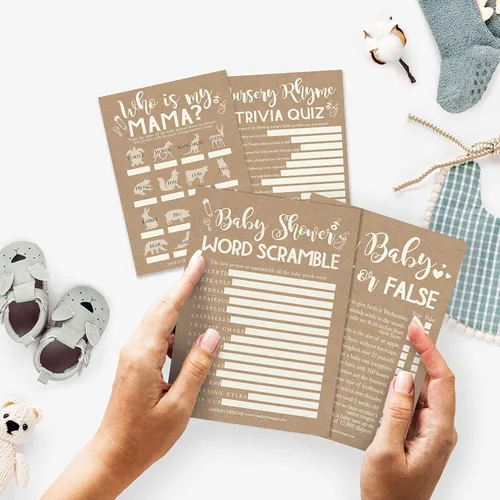 Vista 2 de Hadley Designs 25 palabras rústicas para baby shower, 25 juegos verdaderos o falsos, 25 juegos de animales para bebés, 25 juegos de rimas