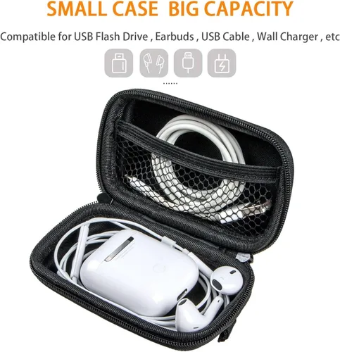 Vista 2 de Funda Rectangular Pequeña Rígida de EVA - Funda Portátil de Protección para Auriculares con Cremallera para Auriculares, Audífonos, Unidad Flash