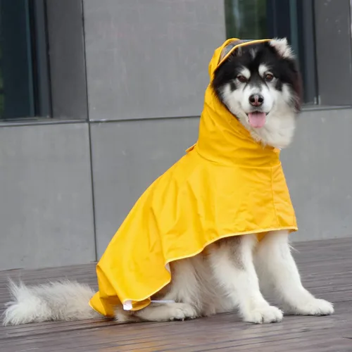 Vista 6 de Impermeable para perro, abrigo de lluvia reflectante ajustable con capucha, chaqueta de lluvia ligera para perro, poncho deslizante con agujero