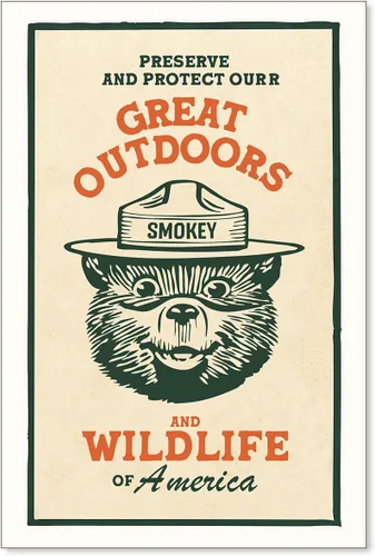 Vista 40 de Lienzo decorativo para pared con diseño de oso para niños, diseño de animales salvajes, conservación de la naturaleza, estilo retro, beige, cabaña