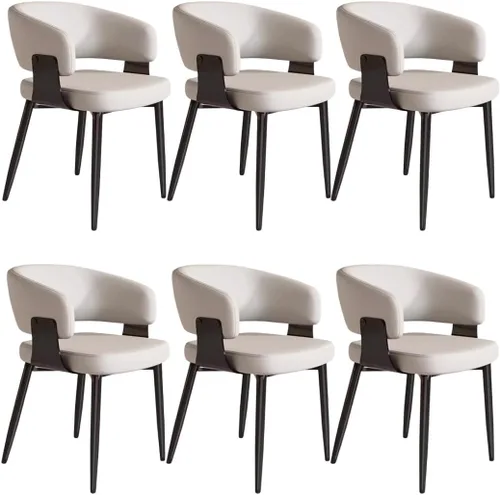 Vista 17 de YVYKFZD Juego de sillas de comedor, silla de comedor con patas de metal y respaldo curvo, sillas de cocina tapizadas de cuero, reposabrazos, silla