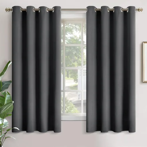 Vista 102 de YoungsTex - Cortinas blackout cortas, aislamiento térmico, ojales, oscurecen la habitación, privacidad, para cámper, sótano, cocina y baño, 2 Gris
