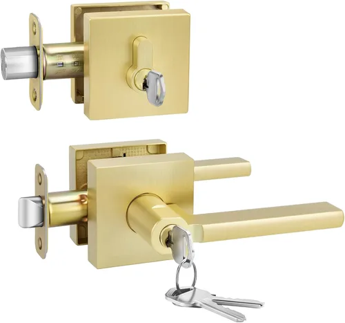 Vista 13 de Goldenwarm Manijas de puerta de oro cepillado para interiores, manijas