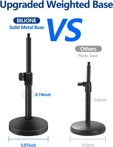 Vista 4 de BILIONE Soporte de micrófono de escritorio versátil, soporte de micrófono de mesa ajustable con clip de micrófono grande, clip para teléfono