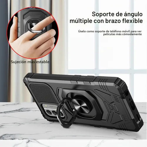 Vista 5 de Funda para Nokia G310 5G con protector de pantalla de vidrio templado, grado militar, resistente a prueba de golpes, con soporte de anillo para Negro