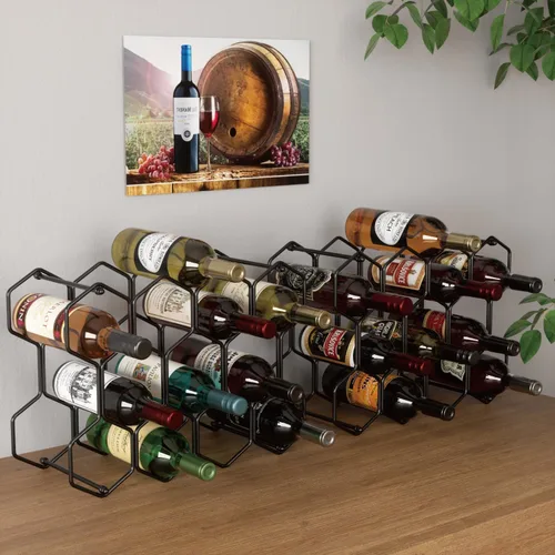Vista 9 de Buruis Estante de vino para encimera, soporte de vino de metal para 14 Negro