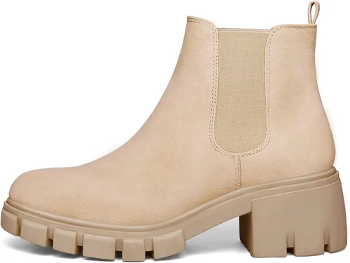 Vista 2 de mysoft Botas Chelsea de plataforma para mujer, con suela de lengüeta, botines de tacón grueso