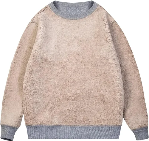 Vista 2 de MAGCOMSEN Sudaderas con forro de sherpa para hombre, sudadera básica de invierno con cuello redondo