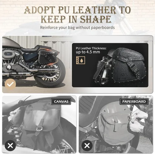 Vista 3 de Bolsas de sillín para motocicleta NICECNC, bolsas de sillín de cuero sintético, correas reforzadas y pieza de sillín, con portavasos y cerradura