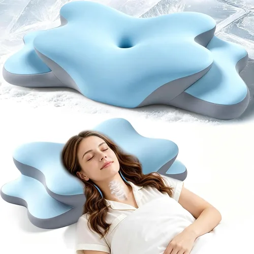 Vista 11 de Almohada de apnea del sueño con alivio del dolor de cuello y ronquidos, almohada cervical ortopédica, almohada ergonómica de espuma viscoelástica