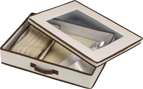 Vista 6 de Household Essentials baúl de almacenamiento de vajilla para platillos, mezcla de algodón, Blanco crudo, 1