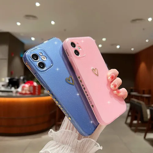 Vista 3 de Funda compatible con iPhone 11, diseño de corazón de amor, TPU suave a prueba de golpes, funda protectora con purpurina brillante para iPhone 11