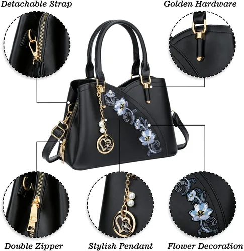 Vista 69 de KKXIU Monederos y bolsos de mano con triple compartimento para mujer, bolso de mano con asa superior
