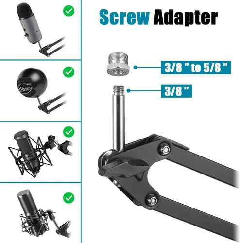 Vista 4 de Soporte de brazo de pluma para micrófono GLEAM para Blue Yeti, HyperX QuadCast, SoloCast, Snowball, Fifine, Shure SM7B y otros micrófonos, Mediano