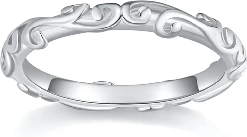 Vista 2 de BORUO Anillo de plata de ley 925 - Anillo ondulado - Anillo apilable tamaño 4-12