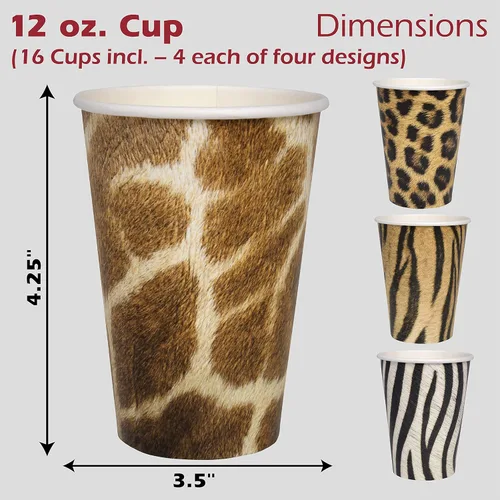 Vista 3 de Havercamp Vasos de fiesta Jungle Safari (16 tazas). Vasos de papel grandes de 12 onzas. Auténtico, foto-realista estampado de animales de la selva.