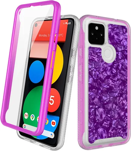 Vista 6 de Funda para Google Pixel 5a 5G con protector de pantalla integrado (no para Google Pixel 5), Rosebono Hybrid Gradient Transparente Suave TPU Clear