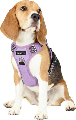 Vista 12 de Funfox Arnés para perro sin tirones, arnés de chaleco ajustable para mascotas, material súper suave con mango vertical, fácil control, paseo