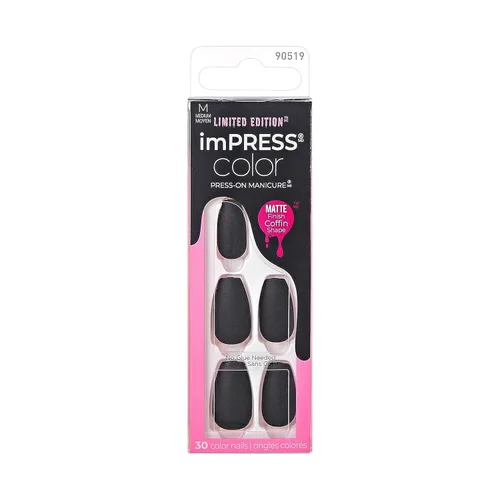 Vista 10 de imPRESS Uñas postizas a presión de color, Halloween, sin necesidad de pegamento, negras, almendra mediana, 33 unidades.
