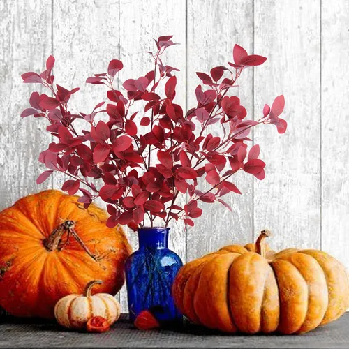 Vista 6 de CISDUEO 3 piezas de ramas artificiales de hojas de arce de otoño con tallos, eucalipto de otoño para Acción de Gracias, hogar, cocina, festival