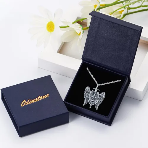 Vista 8 de Odinstone Collar de plata de ley 925 con medalla de San MiguelSan CristóbalSan BenitoCrucifijo de JesúsSan UrielArcángel Rafael para hombres