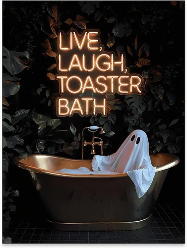 Vista 44 de Lienzo enmarcado negro para pared, póster de Halloween Dark Academia, pintura de gato negro, fantasma en la bañera, imágenes góticas de terror