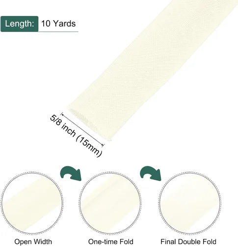 Vista 465 de MECCANIXITY Cinta al bies de doble pliegue de 1/2 pulgada de poliéster continuo a granel para costura, costura, dobladillo, encuadernación y Beige