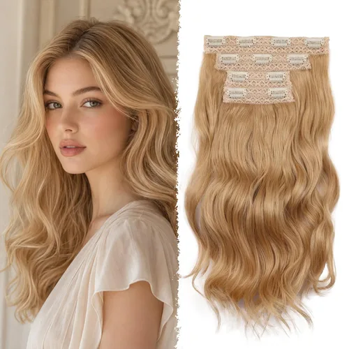 Vista 33 de Extensiones de cabello con clip, extensiones de cabello sintético ondulado de 14 pulgadas con clip (color: 22H10#)