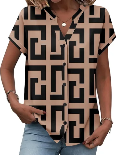 Vista 24 de Zeagoo Camisas con botones para mujer, camisetas de manga corta, cuello en V, blusas casuales de negocios