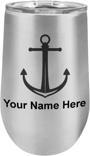 Vista 31 de LaserGram Vaso de vino de acero inoxidable de doble pared, ancla de barco, grabado personalizado incluido (negro)