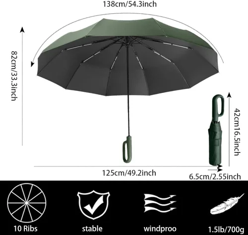 Vista 2 de erised's bifrost Paraguas de golf compacto plegable extra grande a prueba de viento de 54 pulgadas de apertura y cierre automático, sombrilla