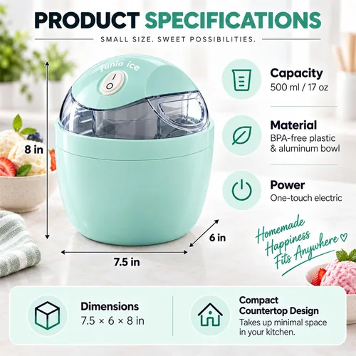 Vista 7 de FunloIceCream Maker, 1.5 cuartos de galón Mini máquina para hacer helados Azul