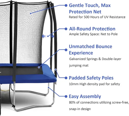 Vista 2 de Exacme Trampolín rectangular de 7 x 10, 8 x 12, 9 x 14 pies, para niños, dobles aberturas de cerramiento, trampolín rectangular pequeño