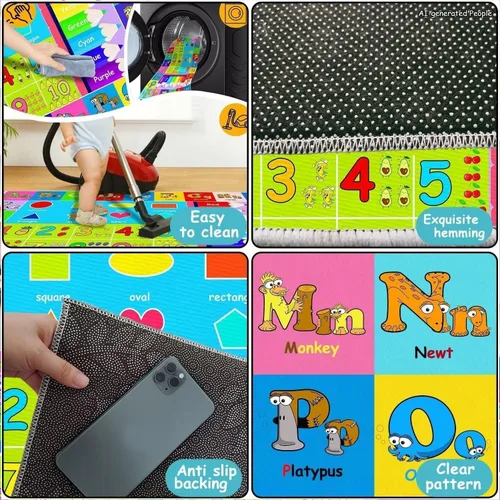 Vista 6 de Alfombra de juego del alfabeto para niños, 4 x 6 pies, con números ABC y formas, educativa, aprendizaje infantil, sala de juegos, aula, jardín