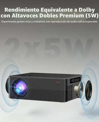 Vista 5 de Mini proyector con Wi-Fi y Bluetooth, proyector portátil 4K soporte Negro