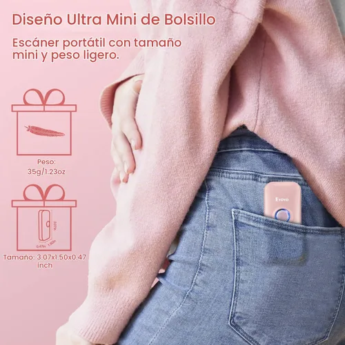 Vista 2 de Eyoyo - Mini escáner de código de barras Bluetooth portátil 1D inalámbrico, color rosa